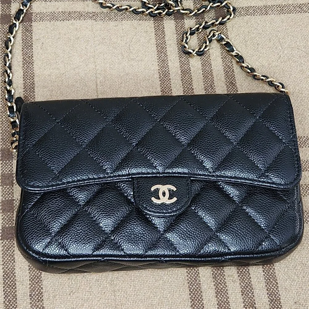 Chanel Black Wallet on Chain Leather Crossbody Bag, Authentic